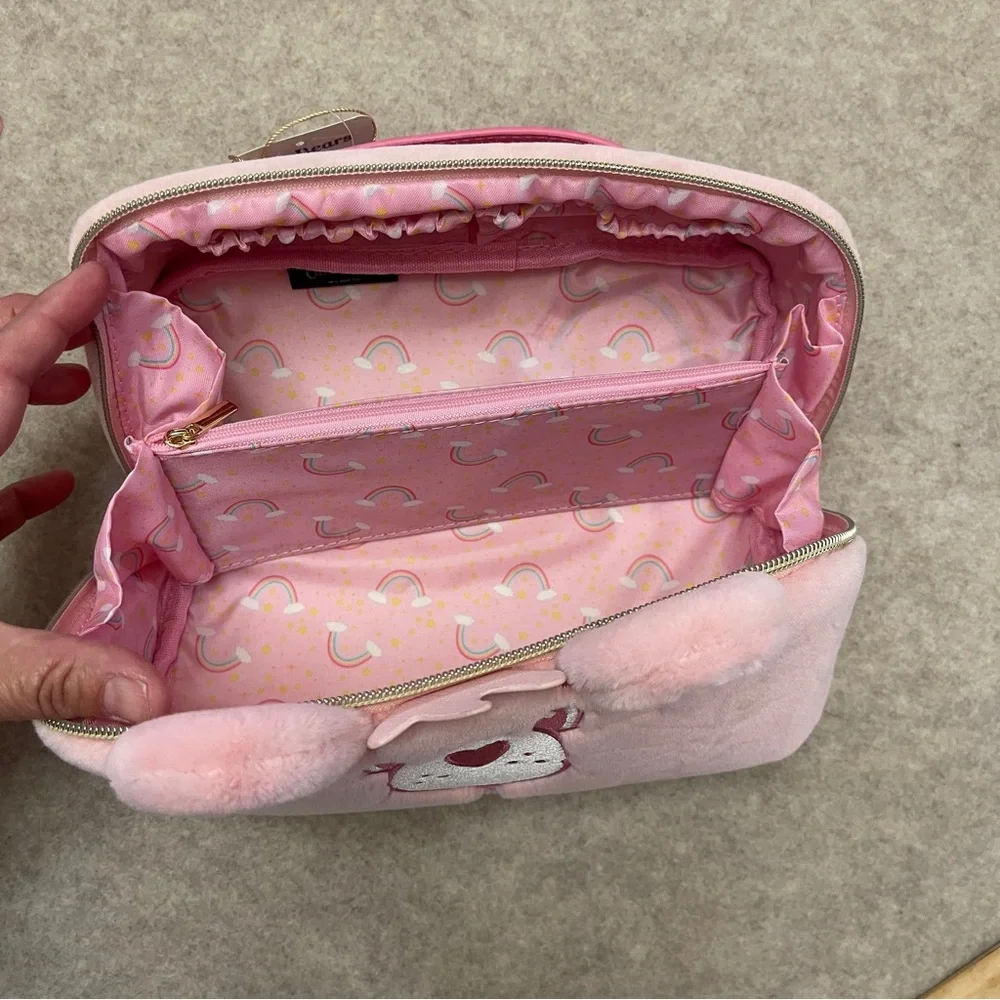 Care Bears Pink Plush And Clear Travel Makeup Cosmetic Zip Pouches New